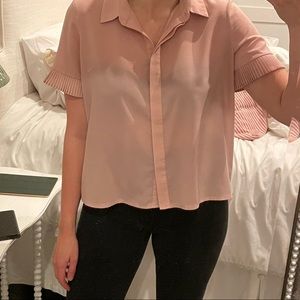 French Connection pink collared shirt with sleeve detail sz M